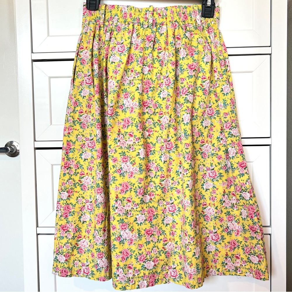 FRNCH Floral Skirt Women’s XS Yellow Button Front Pockets Cotton Cottagecore - Picture 2 of 11
